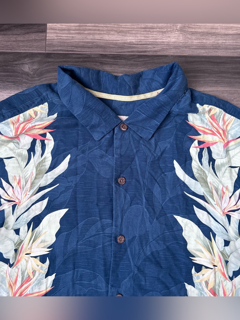 Tommy Bahama Mens Size 4XLT Silk Tropical Floral Leaf Button Down Shirt Blue